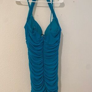 White Fox Boutique Teal Ruched Dress